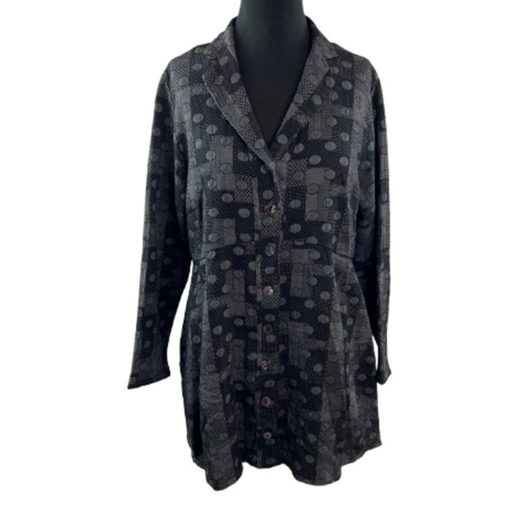 Cut-Loose Gray Black Blazer Jacket Cotton Polka Dot Plaid Notch Lapel Medium M